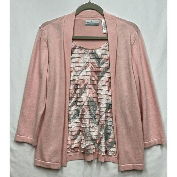 Alfred Dunner Tops - Alfred Dunner PS Pink White Ruffle‎ Tank Top Sweater Cardigan Attached Feminine